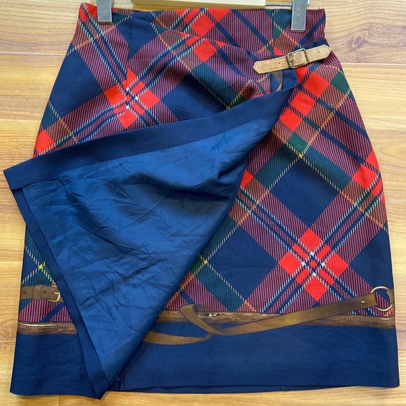 VTG 1980 RALPH LAUREN USA ‘Royal Stag’ Deer Wool Red Tartan Plaid Wrap Skirt | 8 - Picture 2 of 6